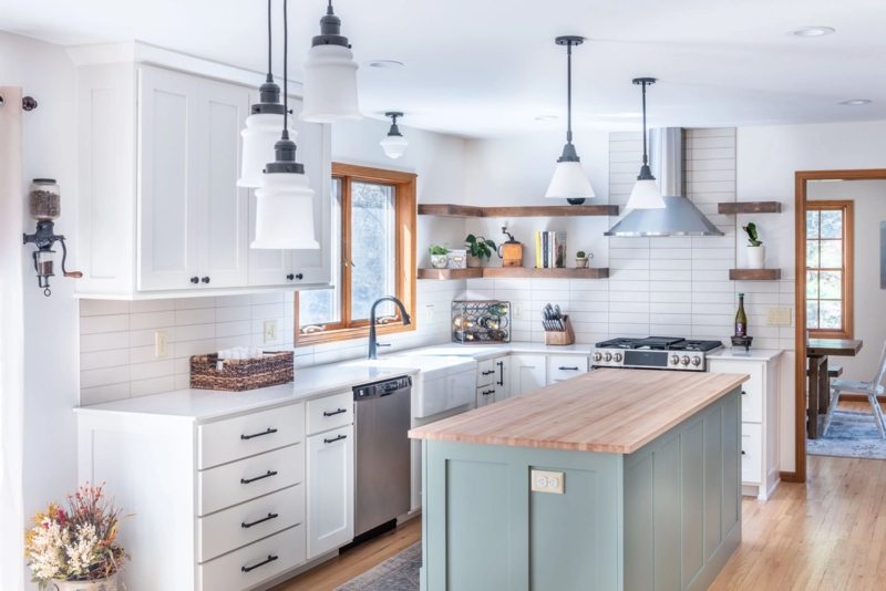 Sage Green Kitchen Island Ideas with Butcher Block Top