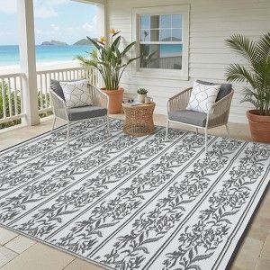 Sage Green Outdoor Rug Botanical Leaf Pattern Boho Patio Mat Decor