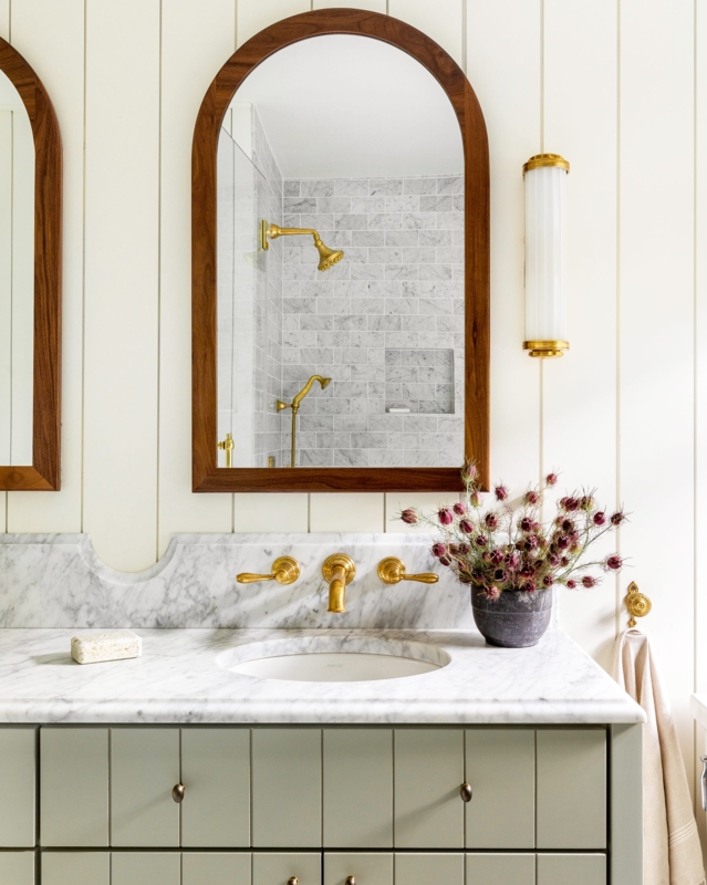 Sage Green Vanity with Ribbed Glass Bathroom Wall Lighting