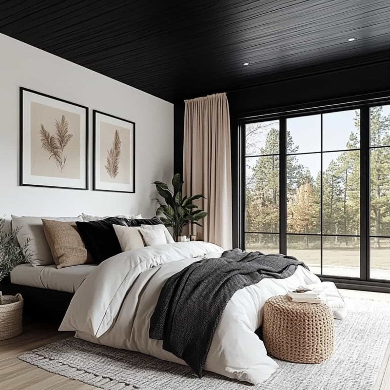 Scandinavian Bed with Slatted Ceiling | Minimalist Bedroom Decor