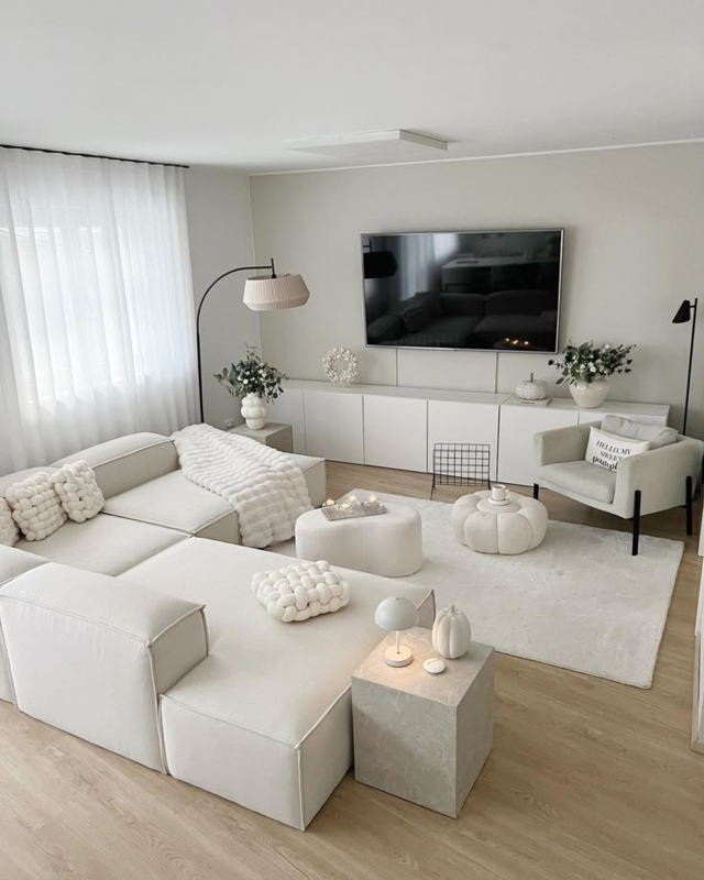 Scandinavian Minimalist Living Room Modular Sectional Textured Accents