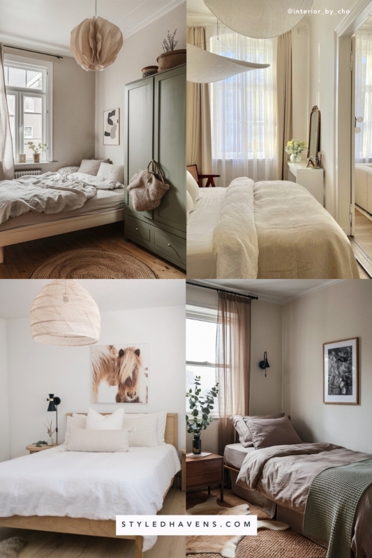 Scandinavian Small Bedroom Layouts featuring Textured Pendant Lights.