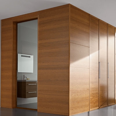 Scandinavian Warm Oak Ribbed Slat Paneling, Entryway