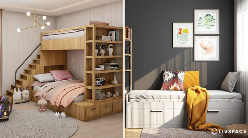 Scandinavian Wood Bunk Bed With Staircase Storage and Bookshelf