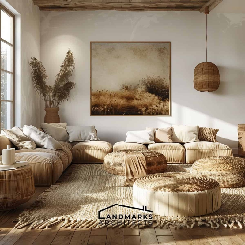 Sectional Sofa in Low Profile Modular Layout with Woven Texture