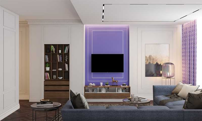Sectional Sofa Navy Blue Living Room Architectural Molding