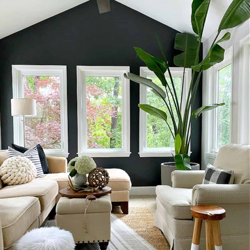 Sectional Sofa Neutral Sunroom Layout with Vaulted Ceiling Feature