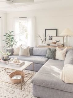 Sectional Sofa with Marble Top Coffee Table & Modern Farmhouse Decor
