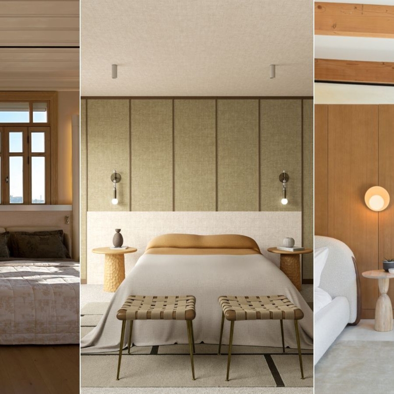 Serene Japandi Bedroom Design with Fabric Wall Panels