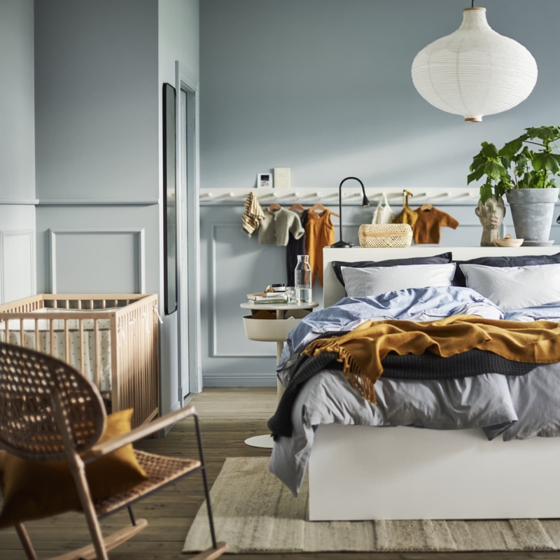 Shared Bedroom Nursery Layout Ideas with Two Tone Walls