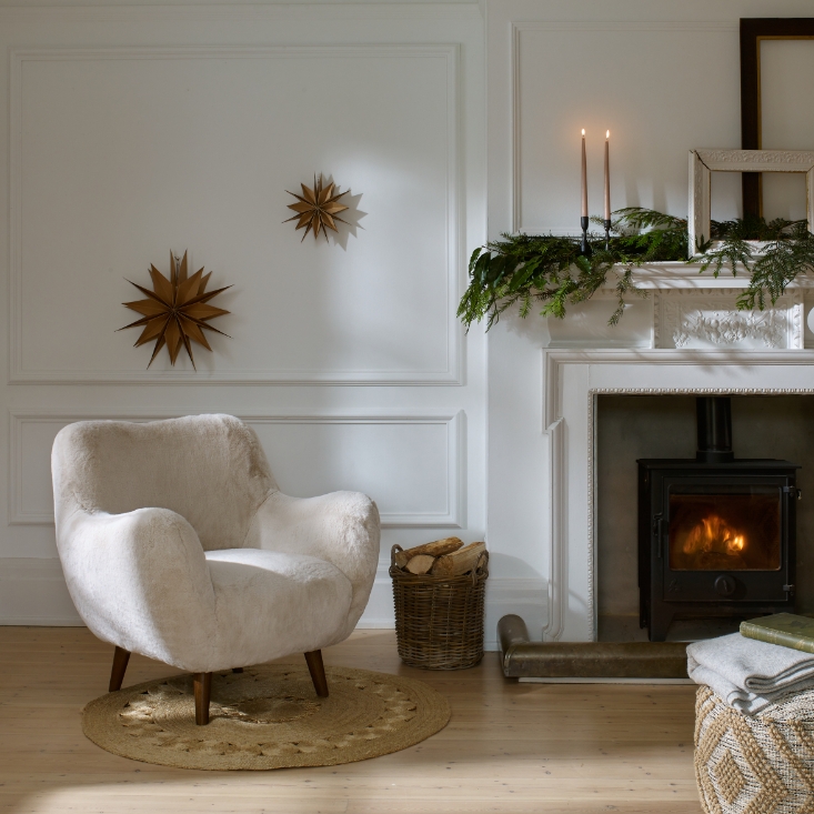 Shearling Accent Chair with Tapered Legs for a Cozy Hygge Living Room