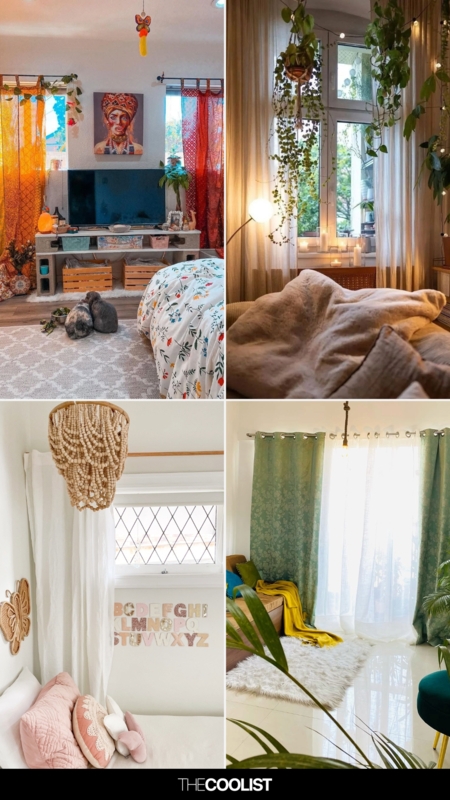 Sheer Curtains with Hanging Plants Bohemian Bedroom Styles