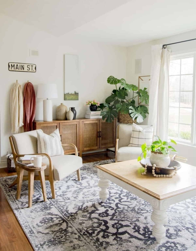Sideboard with Woven Cane Panels for Modern Farmhouse Style