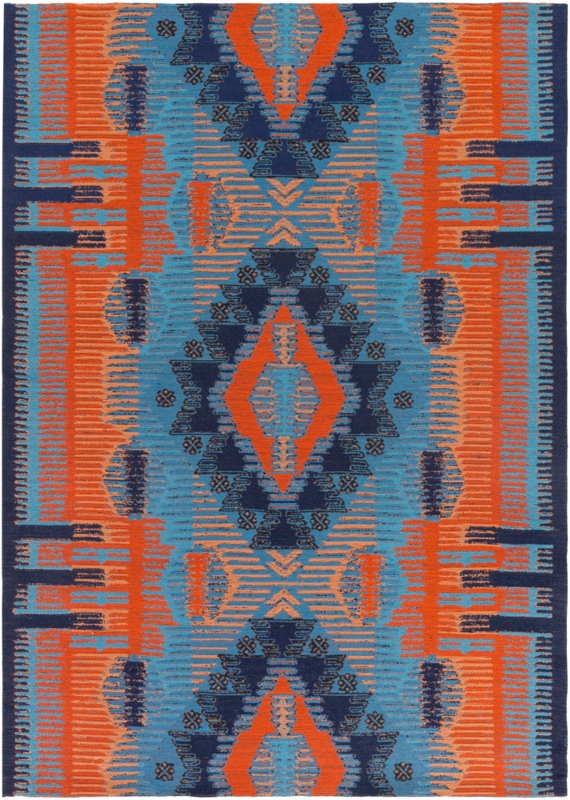 Sky Blue Southwestern Rug Tasseled Ends Tribal Geometric Motifs Boho
