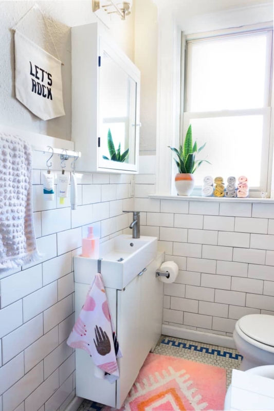 Slim Vanity with Side-Mounted Toilet Paper Holder for Small Bathrooms