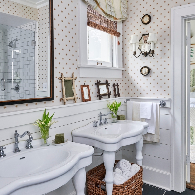 Small Bathroom Twin Pedestal Sinks Cottage Style Design