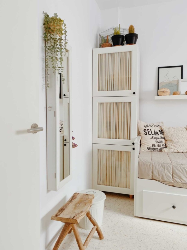 Small Bedroom Storage Solutions featuring Pleated Cabinet Doors