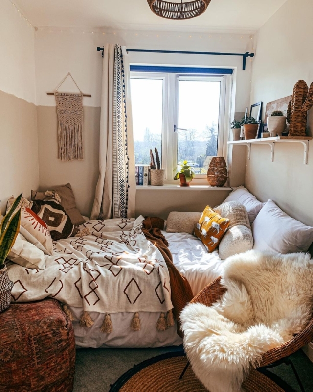 Small Bedroom with Window Nook Placement and Cozy Bohemian Ideas
