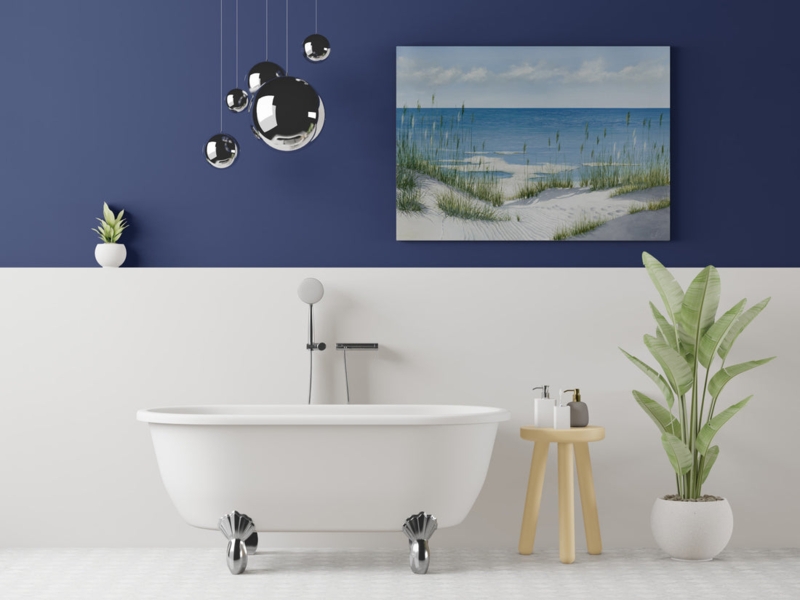 Soaking Bathtub: Shell Feet, Coastal Wall Art, Navy Blue Wall