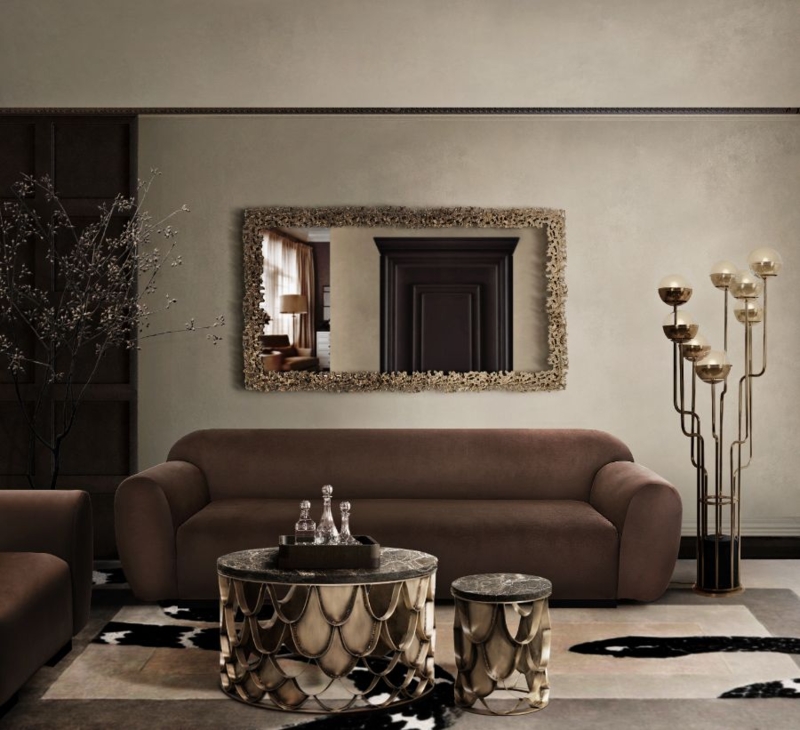 Sofa Chocolate Brown Velvet Scalloped Table Base Multi Globe Lamp