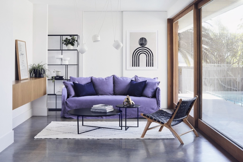 Sofa Modern Slipcovered Styling Black Nesting Tables