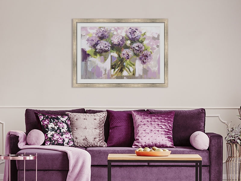 Sofa Purple Velvet Styling Floral Hydrangea Wall Art