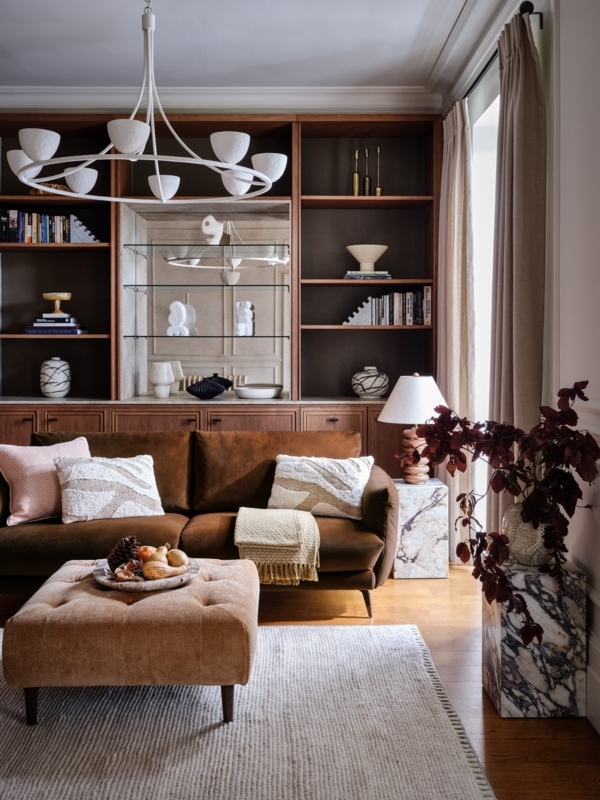 Sofa Tufted Ottoman Chocolate Brown Upholstery Built In Library