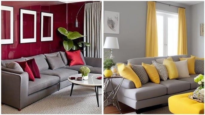 Sofa with Burgundy Walls & Yellow Curtains: Bold Color Pairing Ideas