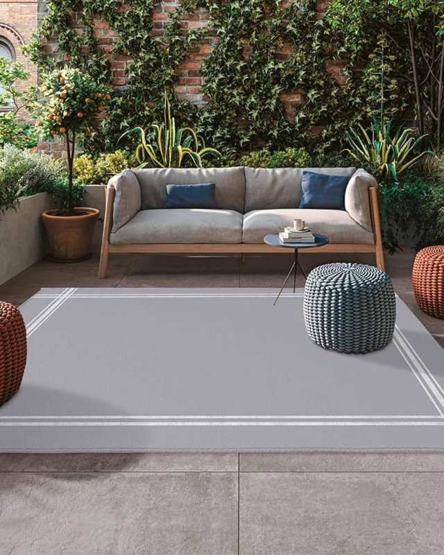 Solid Charcoal Outdoor Area Rug Low Profile Monochromatic Design