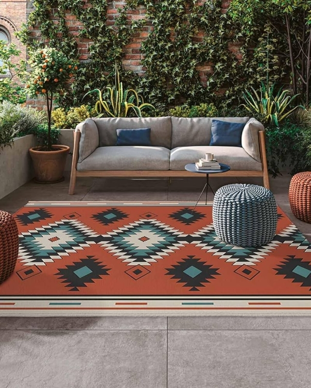 Southwest Area Rug Brown Cream Aztec Tribal Pattern Rustic Patio