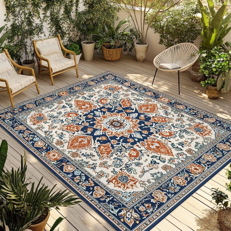 Southwestern Area Rug Living Room Orange Blue Bold Geometric Pattern
