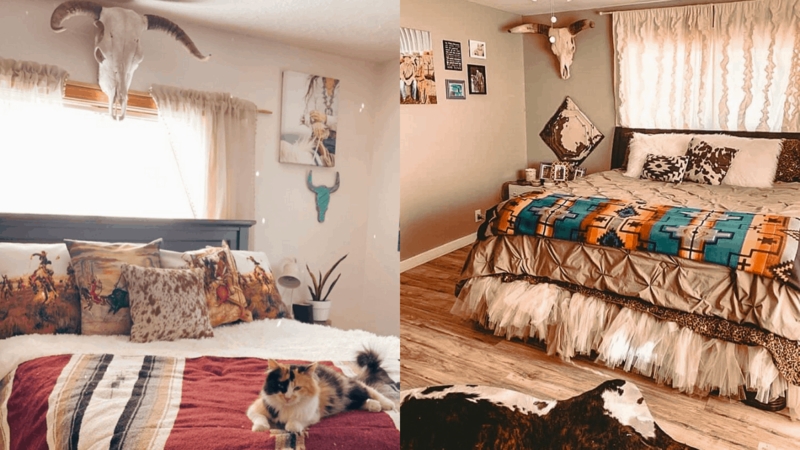 Southwestern Western Bedroom Styling with Cow Skull and Ruffled Skirt