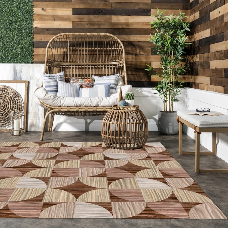 Square Area Rug Grey Distressed Geometric Wood Grain