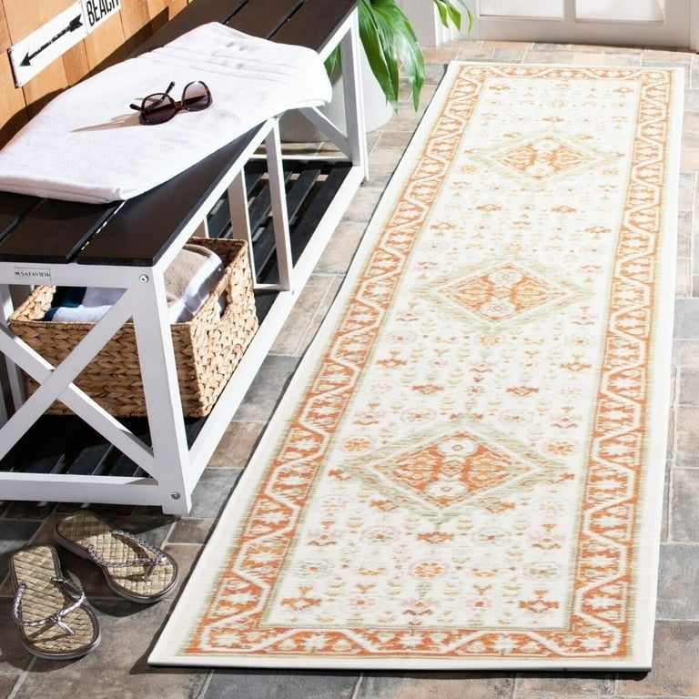 Square Area Rug Large Scale Floral Pattern Rust Sage Botanical