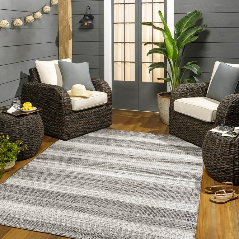 Square Area Rug, Modern Charcoal Geometric, High-Low Patio.