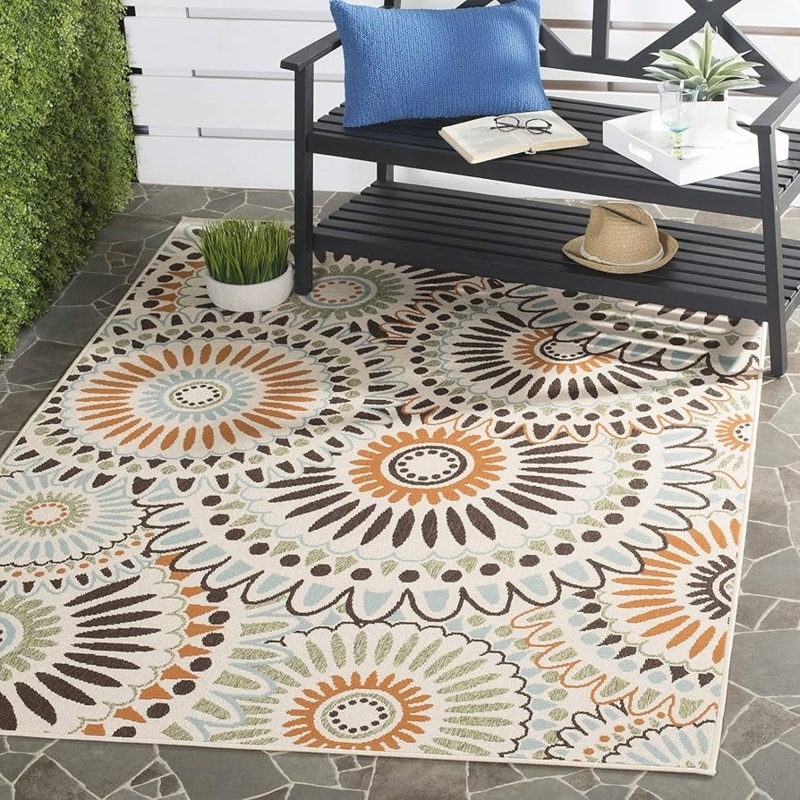 Square Area Rug Two Tone Trellis Cream Chocolate Woven