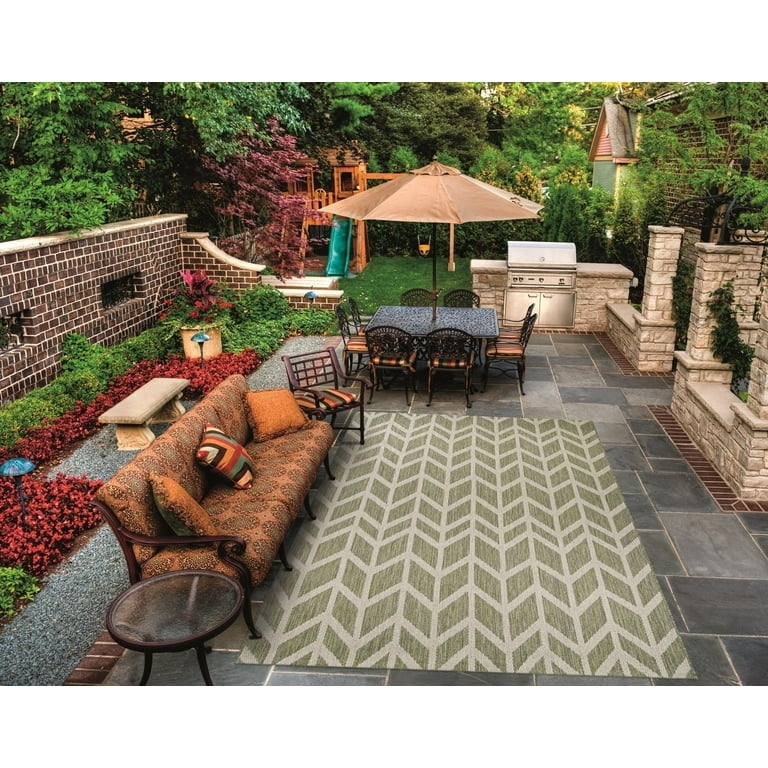 Square Sage Green Chevron Outdoor Area Rug Flatweave Patio.