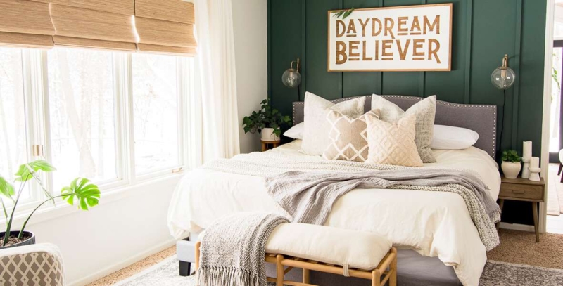 Standard Bed Nailhead Trim Headboard Green Board And Batten Bedroom