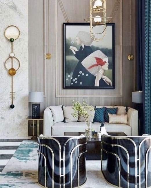 Statement Portrait Wall Art in Modern Art Deco Living Room