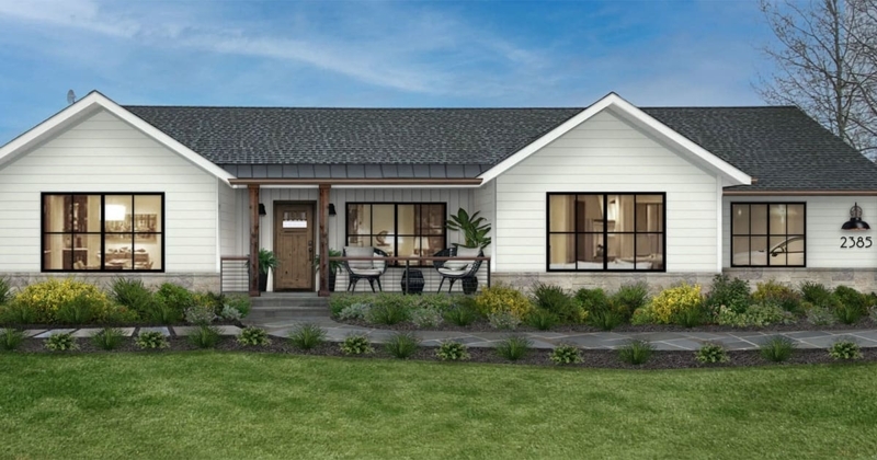 Stone and Wood Facade Design on Farmhouse Exterior