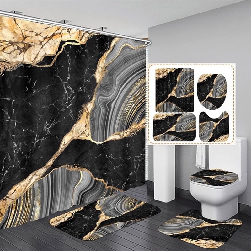 Stone Print Shower Curtain with Dark Agate Texture Overlay