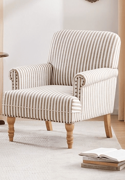 Striped Accent Chair with Nailhead Trim and Turned Spindle Legs