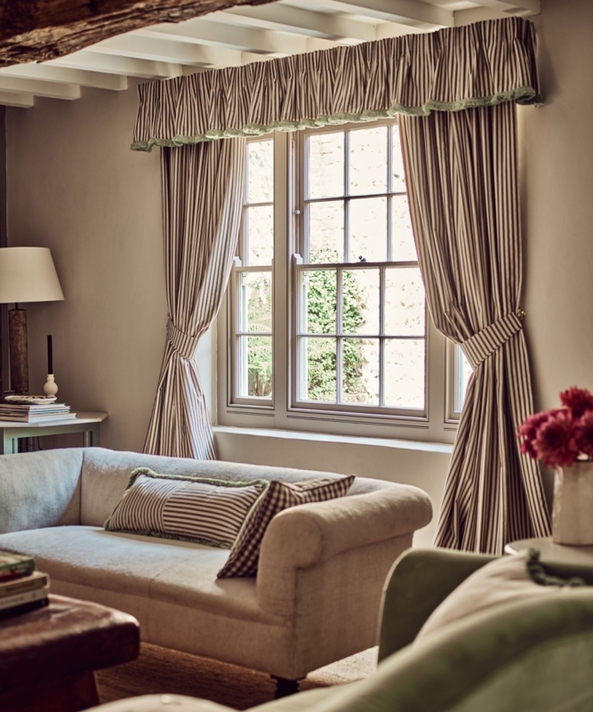 Striped Curtains with Ruffled Valance English Cottage