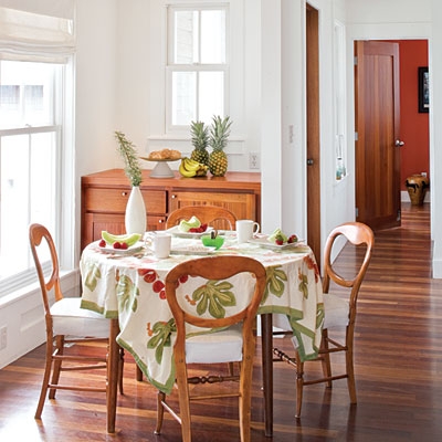 Sunny Dining Nook with Floral Patterned Tablecloth