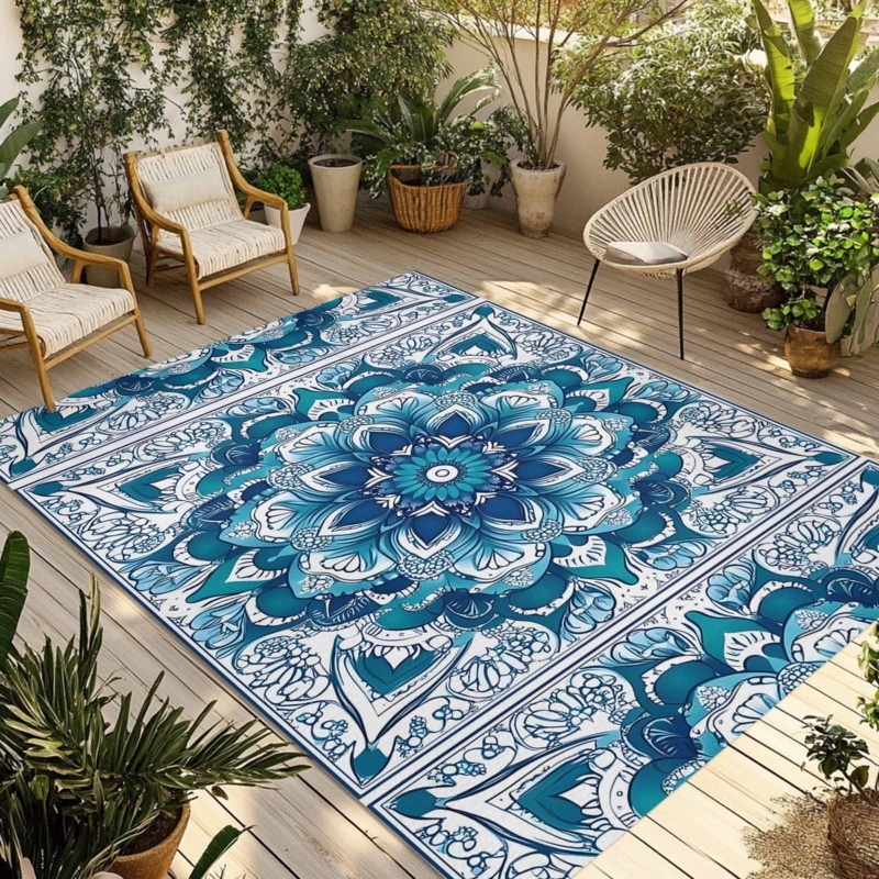 Teal Area Rug Floral Tribal Border Bohemian Living Room Decor