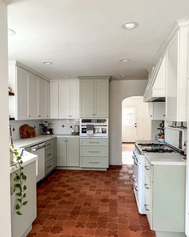 Terracotta Star and Cross Floor with Sage Green Cabinets