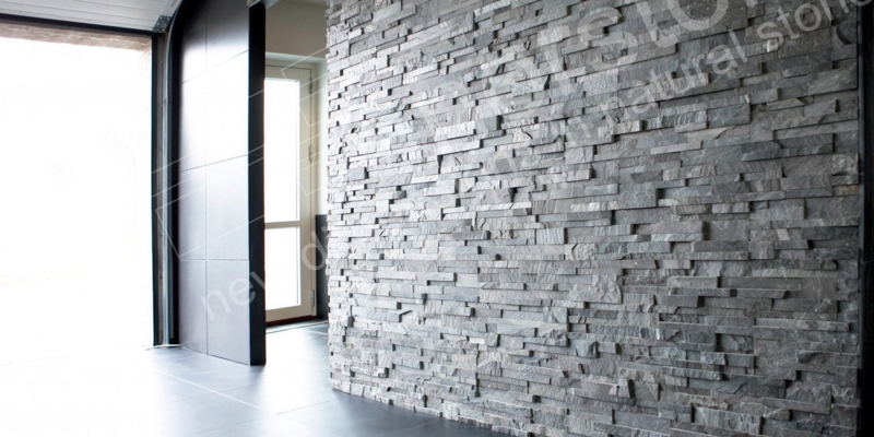 Textured Ledger Stone Entryway with Large Format Floor Tiles