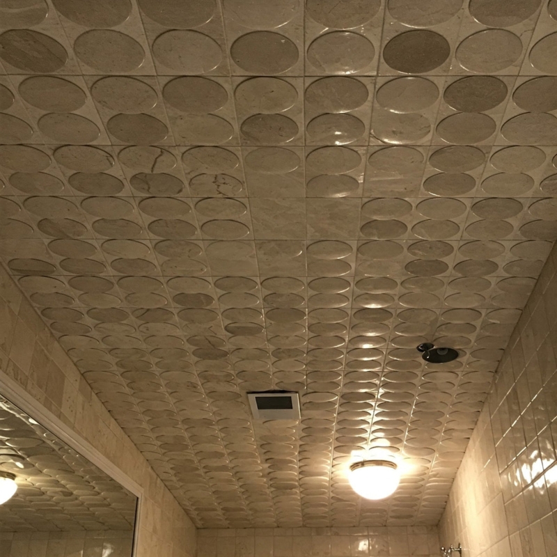 Textured Stone-Look Ceiling Tiles with Geometric Pattern