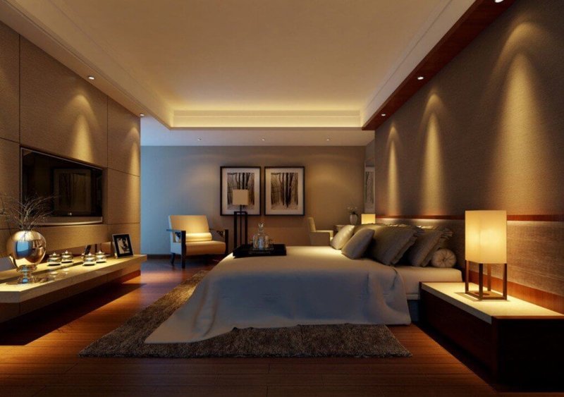 Textured Wall Panels Luxury Bedroom with Cove Lighting Warm Neutral