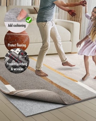 Thick Gray Felt Rug Pad, Dual Surface with White Patterned Gripper Backing